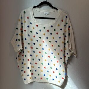 Anthropologie Pepaloves Short Sleeve Pom Pom Sweater